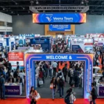 Vesna Tours managed international education roadshow exhibition hall in India filled with students visiting global university booths